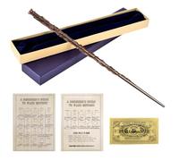 Hermione - Bacchetta magica con anima in acciaio, 39 cm, in resina, confezione regalo con carta incantesimi e bastone da stazione, giocattolo per tifosi