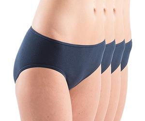 HERMKO 1031 Slip a Vita Media da Donna 100% Cotone, certificati Secondo Lo Standard Oeko-Tex 100, Mutande con Elastico, Franco Fabbrica - Confezione da 4 Pezzi, Farbe:Marino, Größe Damen:40/42 (S)