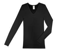 HERMKO 13680 Maglia intima da donna a maniche lunghe con scollo a V, Nero , XXL