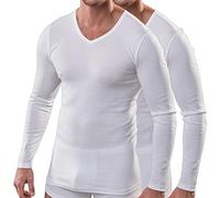 HERMKO 164680 Confezione da 2 Maglia a Maniche Lunghe con Scollo a V a Maniche Lunghe in Cotone/Modal, Größe Herren:8 (XXXL), Farbe:Bianco