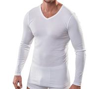 HERMKO 164680 Maglia a Maniche Lunghe con Scollo a V a Maniche Lunghe in Cotone/Modal, Größe Herren:8 (XXXL), Farbe:Bianco