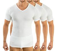 HERMKO 16488 Confezione da 3 Canotta da Uomo Business con Scollo a V a Manica Corta in Cotone/Modal, Größe Herren:9 (XXXXL), Farbe:Bianco
