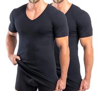 HERMKO 488710 - Maglietta a maniche corte da uomo, extra lunga, con scollo a V, 6 cm, con orlo in vita, Nero , L