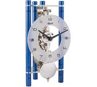 Hermle Orologio da tavolo scheletro con colonne in alluminio anodizzato, triangolo 23025-Q70721, quadrante arabo, quadrante blu, struttura nichelata