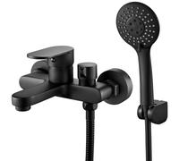 Hermodly Rubinetto per Vasca da Bagno con Doccetta, Nero Opaco, Montaggio a Parete, 3 Funzioni, Miscelatore Monocomando, Soffione Doccia, Kit di Accessori per Vasca da Bagno con Doccia
