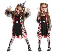 HERMORRYSS Costume da Clown Bambina, Vestito Clown Horror, Costume Clown con Bretelle Bianche e Nere, Abito Clown Bambino con Fermagli e Calzini per Giochi di Ruolo, Halloween (Modello B, XL)