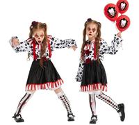 HERMORRYSS Costume da Clown Bambina, Vestito Clown Horror, Costume Clown con Bretelle Bianche e Nere, Abito Clown Bambino con Fermagli e Calzini per Giochi di Ruolo, Halloween (Modello A, XL)