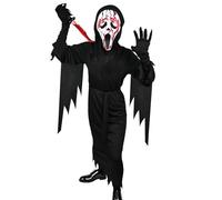 HERMORRYSS Halloween Scream Costume per Bambini, Costume Halloween per Bambini con Maschera, Guanti e Pugnale, Costume Ghostface Completo, Costume per Halloween, Carnevale, Cosplay, Festa A Tema (XL)