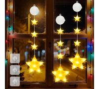 HERMORRYSS Luci di Natale, 3 Pezzi Tenda Luci Natalizie a Batteria, Decorazioni Natalizie con Ventose e Timer, 2 Modalità, Luci Natale Interno Decorativa per Finestra, Porta, Bar (Stelle)