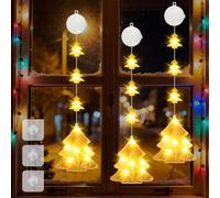 HERMORRYSS Luci di Natale, 3 Pezzi Tenda Luci Natalizie a Batteria, Decorazioni Natalizie con Ventose e Timer, 2 Modalità, Luci Natale Interno Decorativa per Finestra, Porta, Bar (Albero di Natale)