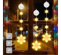 HERMORRYSS Luci di Natale, 3 Pezzi Tenda Luci Natalizie a Batteria, Decorazioni Natalizie con Ventose e Timer, 2 Modalità, Luci Natale Interno Decorativa per Finestra, Porta, Bar (Fiocchi di Neve)