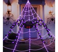 HERMORRYSS Ragno Gigante Halloween 150cm, Ragnatela Gigante, Halloween Decoration Outdoor Giardino Set, Ragno Finto con Luci, Ragnatela Spettrale, Ragni Pelosi para Casa Cortile Feste Casa Stregata
