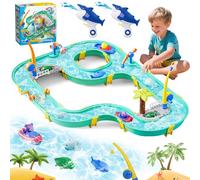 HERMORRYSS Tavolo Sabbia e Acqua, Tavolo attività Acqua e Sabbia con 2 Barche, 2 Canne da Pesca, 2 Pistole ad Acqua, 73Pcs Giocattolo Sabbia e Acqua Bambini per Cortile Esterno Spiaggia Giardino
