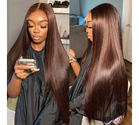 Hermosa Parrucche frontali in pizzo marrone 13x4 capelli umani con capelli del bambino 180 densità dritto cioccolato frontale parrucche per capelli umani Pre pizzicato attaccatura dei capelli 4