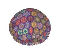 Hermoso hexágono Hermosa cacatúa Flor de pájaro Impreso Gorros de ducha para mujeres Gorros de baño elásticos reutilizables Doble impermeable Sombrero de ducha de baño