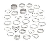 Hernin 30 Pezzi Anelli Vintage Oro/Argento Set di Anelli Vintage per Nocche Serpente/Zirconia/Geometrico Anello Bohémien Impilabile Anello Massicci per Donna (argento)