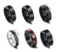 Hernin 6 Pezzi Anelli Spinner Nero Per Gli Uomini Donne, Uomini Anelli Spinner in Acciaio inox,Uomo Nero Acciaio Inossidabile Anello Antistress (8)