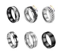 Hernin 6 Pezzi Anello in Acciaio Inox per Uomo Anelli Anti Stress in Acciaio Inox Set Uomini Anelli Spinner Matrimonio Promessa, 12, Metallo
