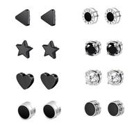 Hernin Orecchini a Clip in Acciaio Inossidabile 8 Paia d'Argento Orecchini Neri Orecchini Magnetici per Uomo Donne Acciaio Inox Falso Magnete Orecchini Set