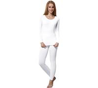 HEROBIKER - Completo intimo termico da donna, ultra soffice, con parte superiore e inferiore lunga, foderato in pile - Bianco - S