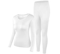 HEROBIKER - Completo intimo termico da donna, ultra soffice, con parte superiore e inferiore lunga, foderato in pile - Bianco - L