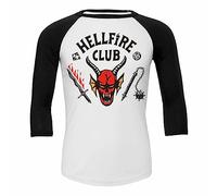 Heroes Inc. Stranger Things - Tshirt Uomo in Cotone, Maniche 3/4. Maglia, Maglietta, Baseball, Stampa del Logo Hellfire Club. (as6, Alpha, x_l, Regular, Regular, XL)