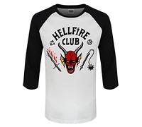 Heroes Inc. Stranger Things - Tshirt Uomo in Cotone, Maniche 3/4. Maglia, Maglietta, Baseball, Stampa del Logo Hellfire Club. (as6, Alpha, l, Regular, Regular, L)