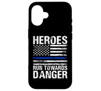Heroes Run Towards Danger - Bandiera della polizia con striscia blu Custodia per iPhone 16