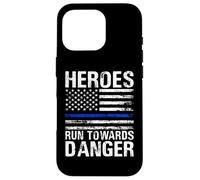 Heroes Run Towards Danger - Bandiera della polizia con striscia blu Custodia per iPhone 16 Pro