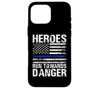Heroes Run Towards Danger - Bandiera della polizia con striscia blu Custodia per iPhone 16 Pro Max