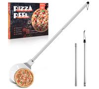 Herogo Pala girevole per pizza, in acciaio inox perforata da 22,9 cm, con manico lungo staccabile, pala rotonda per pizza per cuocere la pizza, utensili per tornitura in metallo per griglia da forno