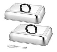 Herogo Set di 2 cupole rettangolari per fondere formaggio, in acciaio inox, con manico resistente al calore, ideale per barbecue, piastra piatta, grill, cucina, lavabile in lavastoviglie