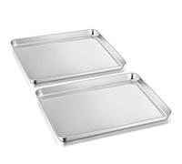 Herogo Set di 2 teglie da forno in acciaio inox, grandi teglie rettangolari, per cuocere, servire a specchio, non tossiche, lavabili in lavastoviglie, colore argento (31,4 x 24,6 x 2,5 cm)