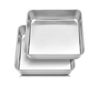Herogo Set di 2 tortiere quadrate in acciaio inox per arrostire, per matrimoni, sane e atossiche, superficie spazzolata, lavabili in lavastoviglie, 23,5 cm