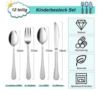 Herogo Set di posate per bambini, 12 pezzi, in acciaio inox, manico a martello, set di posate per bambini, con 3 forchette, 3 coltelli, 3 cucchiai, 3 cucchiai, 3 cucchiai, 3 piccoli cucchiai, sani e