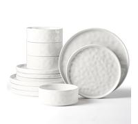 Herogo Set di stoviglie da 12 pezzi, Set di stoviglie in gres per 4 persone, Piatti da pranzo e ciotole con smalto reattivo, Sicuro per microonde e lavastoviglie, Resistente a scheggiature e graffi