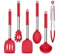 Herogo Set di utensili da cucina, set di 6 utensili da cucina in silicone, resistenti al calore, con manico in acciaio inossidabile, set di spatole in silicone antiaderente, facili da pulire, rosso