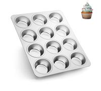 Herogo Stampo per muffin, 12 muffin, in acciaio inox, per muffin, muffin in metallo, per cupcake, Yorkshire Pie, budini, muffin, facile da pulire, lavabile in lavastoviglie, atossico, argento