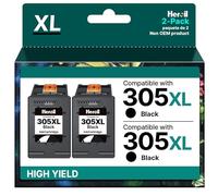Heroil 305 Nero Cartucce 305XL d'inchiostro Sostituzione per HP 305 XL Nero per HP Deskjet 2700 2710e 2720e 2722e 2723e DeskJet Plus 4120e 4122e 4130e Envy 6000 6020 6020 6430 6030 6020(Nero,2-Pack)