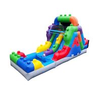 Herokiddo Block Party - Scivolo gonfiabile a doppia corsia di 30,5 m, con piscina annessa, per bambini e adulti, vinile PVC di grado commerciale, divertimento all'aperto in cortile, parco acquatico