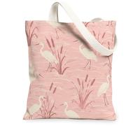 Heron Canvas Tote Bag per le donne, natura floreale Cattail acqua estate pesca lavabile riutilizzabile borse della spesa idee per lo shopping, Pesca, 13x15 Inch