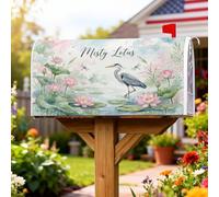 Heron - Coperture magnetiche per cassetta delle lettere, ad acquerello, natura, ninfea, libellula, verde, copertura per cassetta delle lettere, decorazione per cortile, 53 x 64 cm