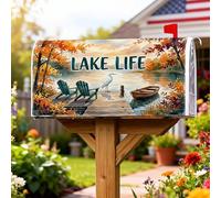 Heron - Coperture magnetiche per cassetta delle lettere, autunnale, rustiche, con pontile sul lago, arancione, decorazione per giardino e cortile, 45,7 x 53,3 cm