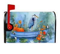 Heron - Coperture magnetiche per cassetta postale, motivo autunnale rustico, con fiori di zucca, colore blu, decorazione per porta d'ingresso, 53 x 64 cm
