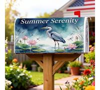 Heron - Coperture magnetiche per cassetta postale, motivo giglio d'acqua serena, libellula, estate, blu, decorazione per esterni, 45,7 x 53,3 cm
