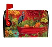Heron - Coperture magnetiche per cassette postali, decorazione autunnale rustica con zucche e barca, colore rosso, decorazione per la casa e il giardino, 53 x 64 cm