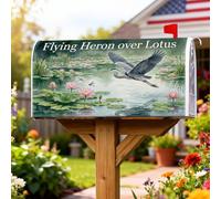 Heron - Coperture magnetiche per cassette postali, motivo natura acquerello, ninfea, estate, verde, decorazione per giardino, 45,7 x 53,3 cm