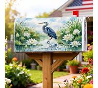 Heron - Coperture magnetiche per cassette postali, ninfee serene naturali, copertura estiva per cassetta postale blu per giardino, patio, decorazione 45,7 x 53,7 cm