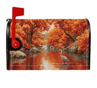 Heron - Coperture magnetiche per cassette postali, rustiche naturali, foglie autunnali, fiume autunnale, arancione, decorazione stagionale per la casa e il giardino, 53 x 64 cm