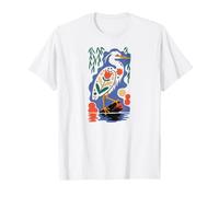 Heron Folk Art Design Wading Birds Botanical Heron Folklore Maglietta